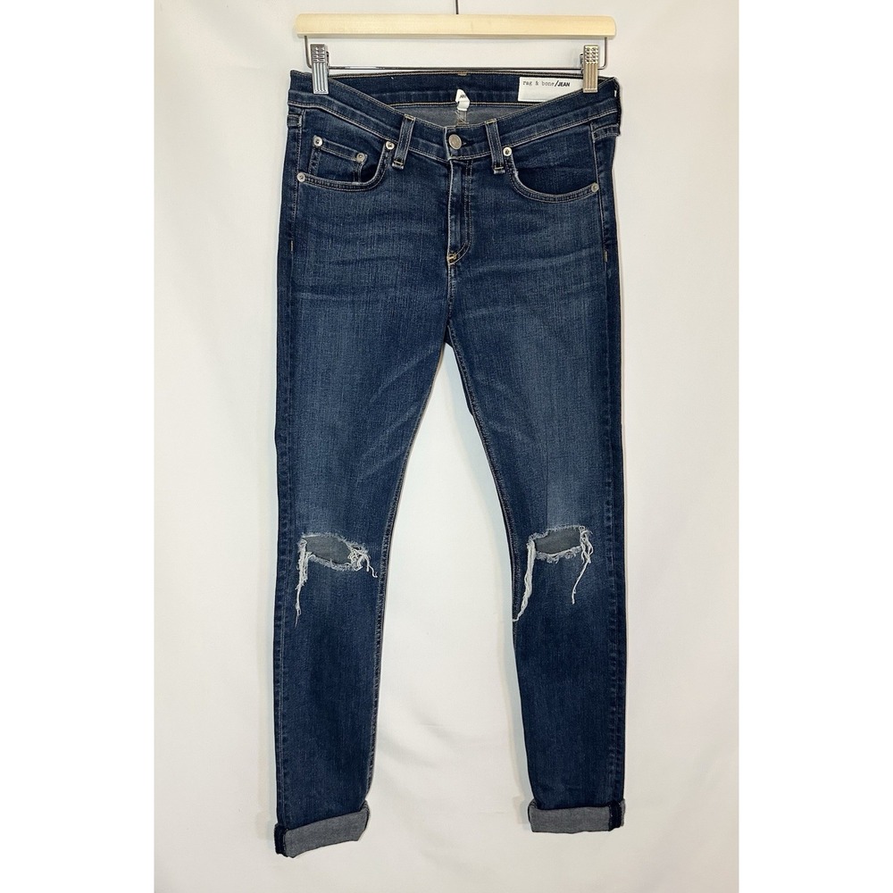 Rag & Bone Skinny in Vashon Distressed Ripped Denim Mid Rise Jeans Women SIZE 28